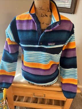 Patagonia Rare Synchilla Multicolor Striped Snap-Placket Fleece Pullover! Men XS